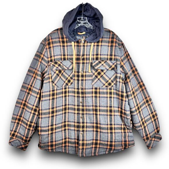 Legendary Outfitters Mens Flannel Hooded Plaid Shacket Quilted Lining Pockets XL - Picture 1 of 11